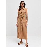 New Look Stone Belted Utility Midi Shirt Dress