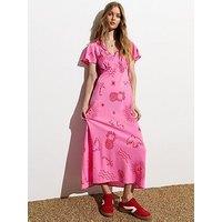 New Look Pink Abstract Print V Neck Midi Dress