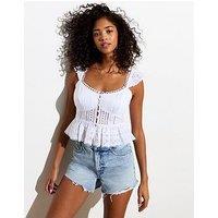 New Look White Embroidered Button Front Crop Top