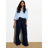 New Look Navy Linen-Blend Wide Leg Trousers