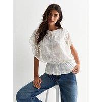 New Look Embroidered Wide Sleeve Top - White