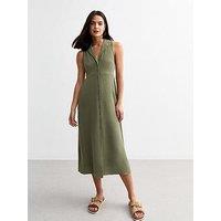 New Look Khaki Sleeveless Shirt Midi Dress