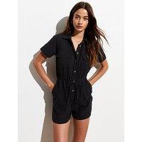 New Look Black Short-Sleeve Utility Cotton Playsuit