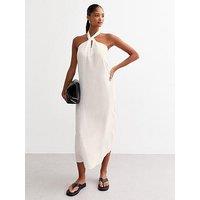 New Look Off White Linen Blend Halter Neck Midi Dress