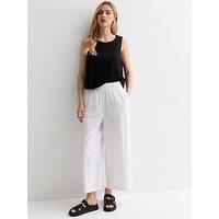 New Look White Linen Blend Crop Wide Leg Trousers