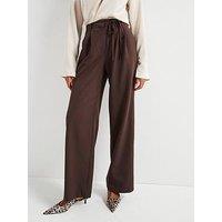 V By Very Tie Side Waist Wide Leg Trouser - Chocolate