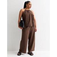 New Look Curves Dark Brown Wrap Front Linen Look Cami