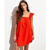 New Look Orange Cotton Frill-Trim Mini Dress