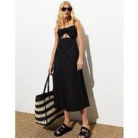 New Look Black Strappy Cut Out Ruched Midi Dress