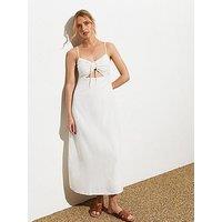 New Look Off White Strappy Cut Out Ruched Midi Dress