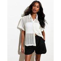 New Look Cream Crochet Short Sleeve Shirt