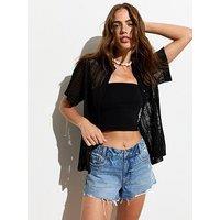 New Look Black Crochet Short Sleeve Shirt