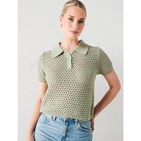 Mango Openwork Knit Polo