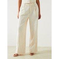 Mango Linen Mix Stripe Wide Leg Trouser