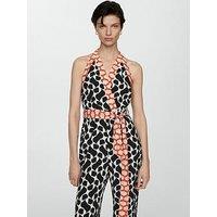 Mango Printed Jumpsuit With Bow - Black