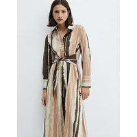 Mango Tie-Dye Shirt Dress - Brown And Cream