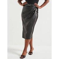 V By Very Curve Pu Wrap Midi Skirt - Black