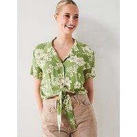 Mango Floral Print Shirt With Knot Detail - Green