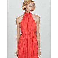 Mango Pleated Halter Neck Midi Dress - Coral