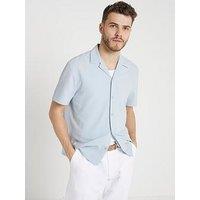 River Island Short Sleeve Seersucker Revere Shirt - Light Blue