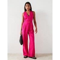 Mango Belted Linen Jumpsuit - Pink