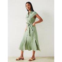 Mango Green Shirt Style Midi Dress