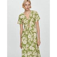 Mango Floral Print Cut Out Detail Midi Dress - Green