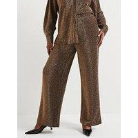 V By Very Curve Lurex Stretch Wide Leg Trouser - Gold