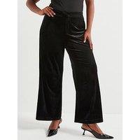 V By Very Curve Velvet Wide Leg Trouser - Black