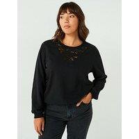 V By Very Curve Lace Insert Longline Sweat - Black