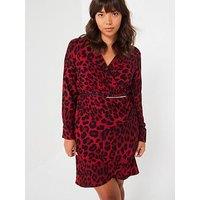 V By Very Curve Animal Print Wrap Mini Dress - Red