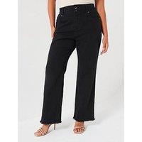 V By Very Curve Elasticated Waist Wide Leg Jean - Black Wash