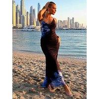 In The Style Perrie Sian Navy Mesh Floral Maxi Dress