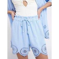 River Island Broderie Linen Short - Light Blue