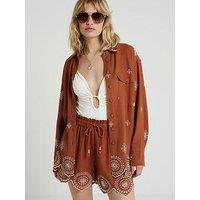 River Island Broderie Linen Shirt - Rust - Orange