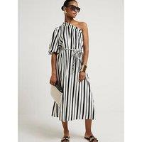 River Island One Shoulder Stripe Midi Dress - Black