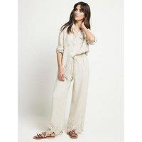 River Island Linen Broderie Trouser - Light Stone