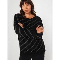 V By Very Curve Lurex Stripe Slash Neck Jumper - Black