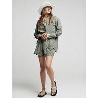 River Island Linen Broderie Shirt - Khaki