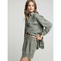 River Island Linen Broderie Short - Khaki