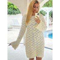 In The Style Stacey Solomon Crochet Knit Mini Dress - Cream