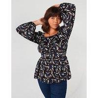 V By Very Curve Square Neck Peplum Blouse - Print