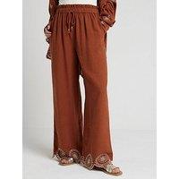 River Island Linen Broderie Trouser - Rust