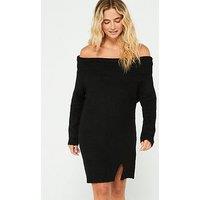 In The Style Bardot Foldover Knitted Jumper Dress - Black