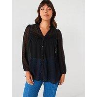 V By Very Curve Lace Insert Dobby Blouse - Black