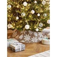 Festive 107 Cm Fabric Snowflake Christmas Tree Skirt