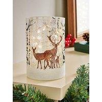 Festive 15 Cm Lit Reindeer Scene Crackle Votive Christmas Decoration