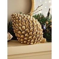 Festive 16 Cm Ceramic Gold Pinecone Christmas Decoration