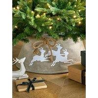 Festive Burlap Reindeer Christmas Tree Skirt