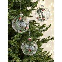 Festive Set Of 3 Foliage Filled Glass Baubles